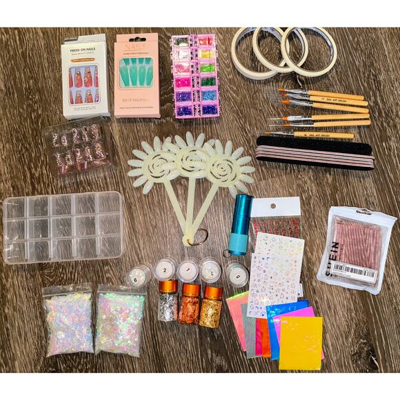 Huge Lot Nail Acrylic Design Glitter Jewels Rhinestones Brushes Stickers Press‎ - Picture 1 of 5
